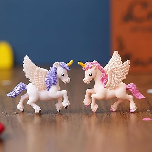 Image of Set of 2 Miniature Unicorn Horse Statues Animal Figurines Decorative Showpiece (Resin) Home Decor Valentine Gift for Girlfriend Boyfriend Husband Wife Her | Valentine Day Decoration Items