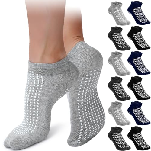 Cozypower 12 Pairs Double Sided Hospital Socks with Grips Fall Prevention Non Slip Yoga Pilates ankle Socks Unisex