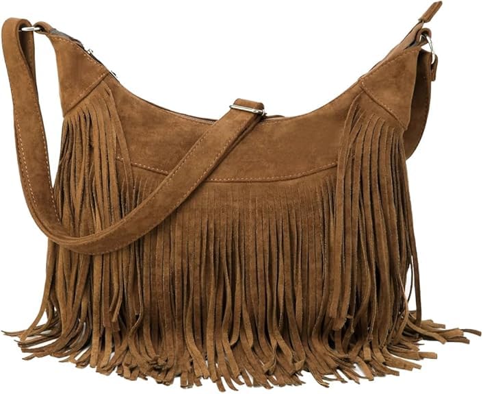 Image of Fringe Hobo Bags for Women - Vintage Suede Tassel Hippie Crossbody Bag Western Purse Cowgirl Purses Tassel Shoulder Bag