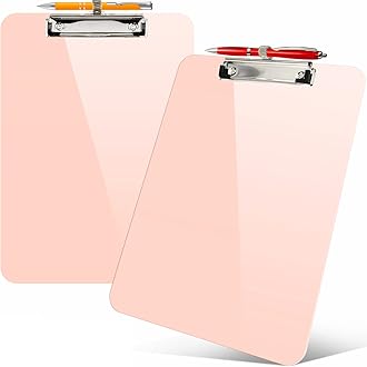 Sooez 2 Pack Plastic Clip Boards 8.5x11 with Pen Holder and Low Profile Clip, Nursing Clipboard, Letter Size / A4 Cute for Kids, School, Women, Holds A4 Papers, Pink