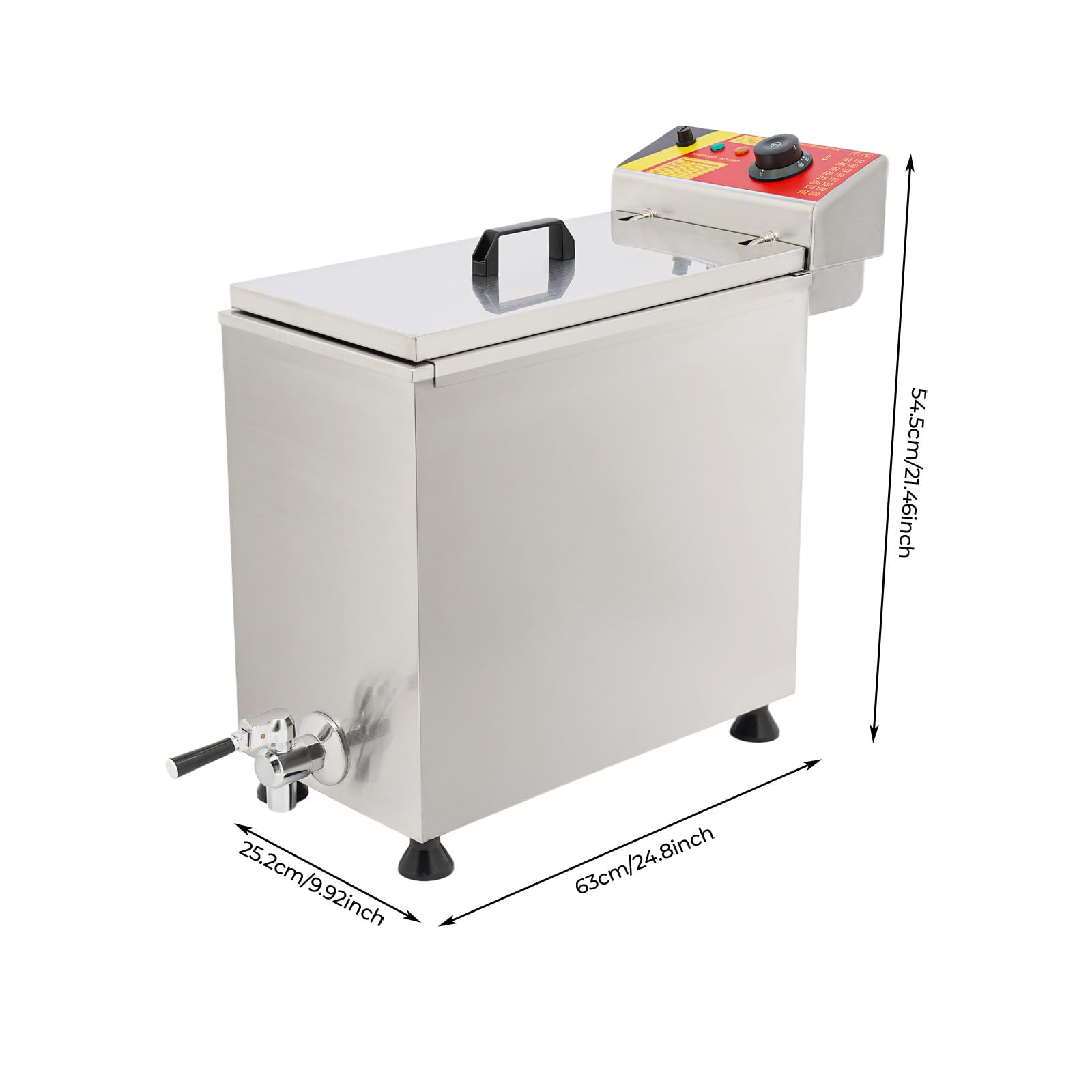 Professionelle Edelstahl-Fritteuse 3000W, mit Ablasshahn, 12-Haken-Racks, Deckel & Überhitzungsschutz, regelbare Temperatur 30-200°C, 25L Große Fritteuse für Gastronomie & Haushaltsgebrauch