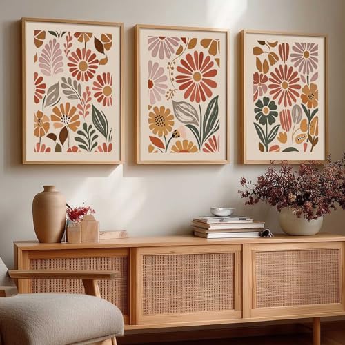 Image of kotart Boho Painting Wall Art Home Decoration Paintings With Frame For Living Room Bed Room Hotel Wall Decor Digital Reprint Set of 3 (14x20 Inch)