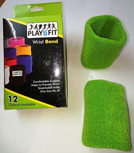 Image of Play2Fit 4 Cotton Wristband (2 Pair) Soft Sweatband For All Sport, Stretchable, Sweat Absorbent Supports Wrist Made In India (Bottle Green, 5 Inch)