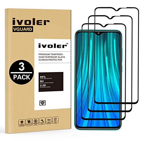 VGUARD 3 Unidades Protector de Pantalla para Xiaomi Redmi Note 8 Pro, [Cobertura Completa] Cristal Vidrio Templado Premium, [Dureza 9H] [Anti-Arañazos] [Sin Burbujas]