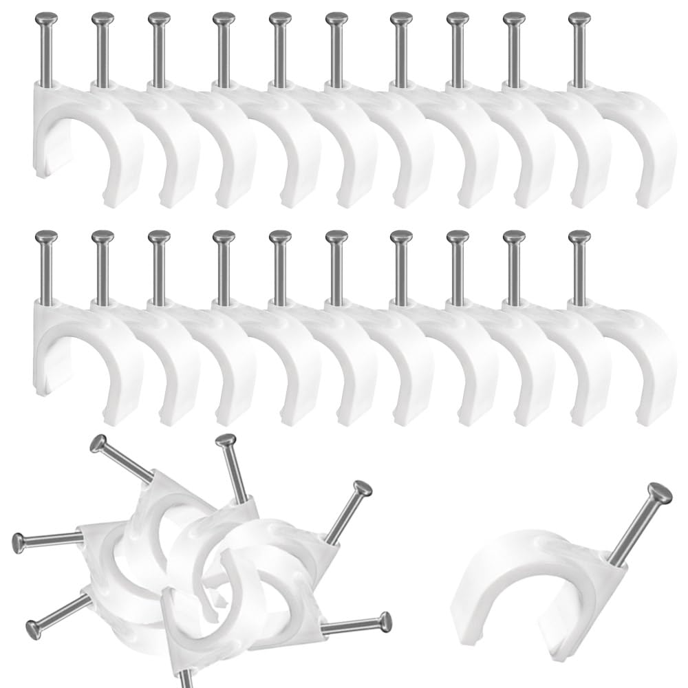 Esforzarse 200 Pcs Electrical Cable Wire Round Clips, 1cm Cable Clips, Steel Nail Line Card Line Buckle for Organizing Electric Wires Cables Lines, Print Cable,TV Wire Cable