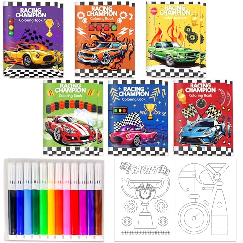 BACH AND BOOZY 24 peças de enchimento de festa de carros de corrida com canetas, pequenos livros de atividades, duas lembranças de festa de velocidade rápida, suprimentos de aniversário, mini livros