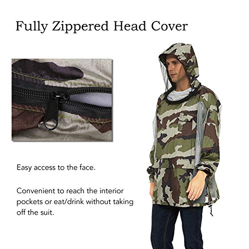 DECDEAL Jaqueta respirável para insetos com capuz com zíper Mosquito Repelente de malha de malha de