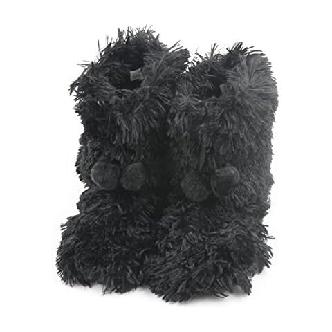 Home Slipper Women's Girl's Warm Winter Flurry Long Plush Fleece Soft Lining Indoor House Room High Top Bootie Slippers Shoes,US 7/8,Black Cover