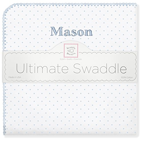 Personalize It, Baby Gift Blanket Ultimate Swaddle, Made In Usa, Premium Cotton Flannel, Pastel Blue Polka Dots, Large 42" X 42" (Mom's Choice Award Winner) #TOP17