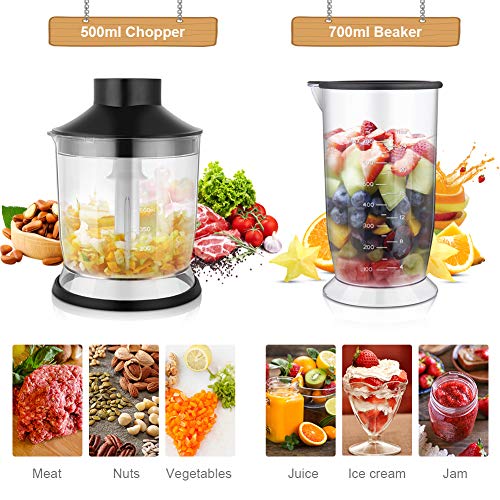 Yissvic Immersion Hand Blender, 4 In 1 9 Speed Stick Blender With 500Ml Food Grinder 700Ml Container Chopper Whisk Puree Infant Food, Smoothies, Sauces Soups (1000W 4 In 1 Silver) #TOP2