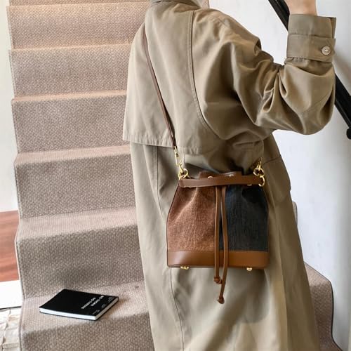 Image of Denim Bucket Bag for Women Handbag Trendy Jean Purse Drawstring Crossbody Shoulder Bag