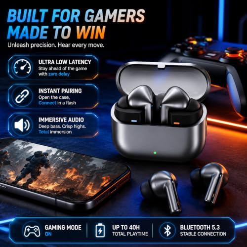 Image of Air Tiger Pro Wireless Bluetooth Earbuds with ENC Noise Cancellation, Hi-Fi Stereo Sound, Low Latency Gaming Mode, Touch Control, Type-C Fast Charging & HD Mic for Android /iPhone