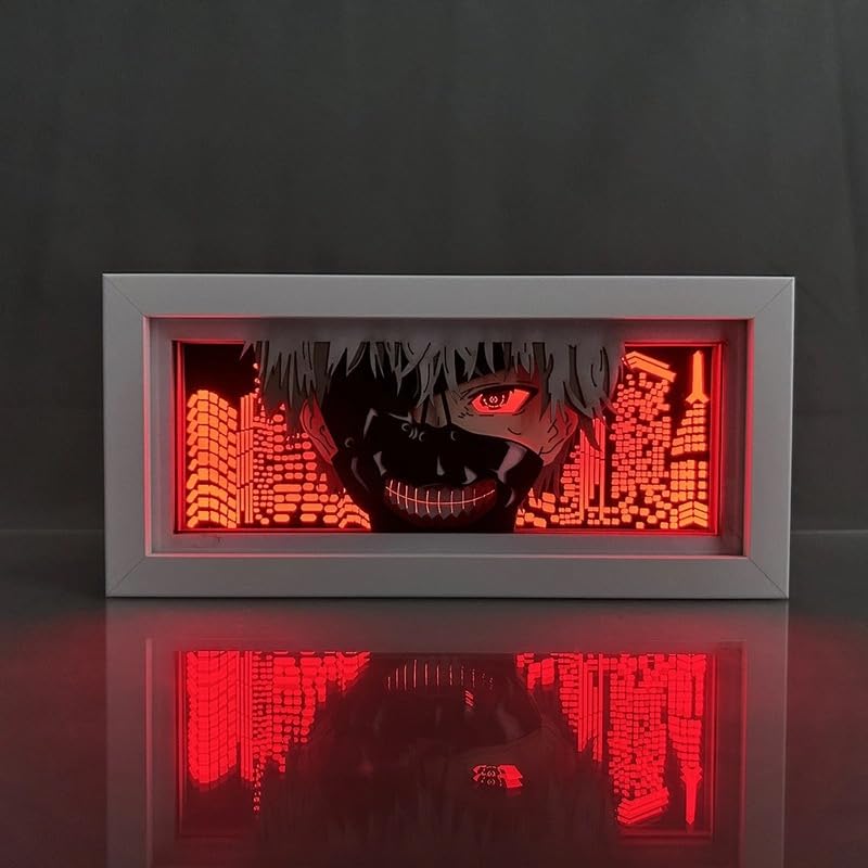 Anime Light Box Kaneki Ken Figure Frame Light Poster Led Light Night Lamp Carving Paper Cut Light Shadow Box Bedroom Lamp Party Decor Gift (RGB 16-Color Changing)