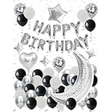 誕生日バルーン 風船 飾り付け セット バースデー happy birthday 風船 紙吹雪風船 両面テープ リボン付き 誕生日パーティー お祝い サプライズ 男女兼用(黒と白の風船セット)