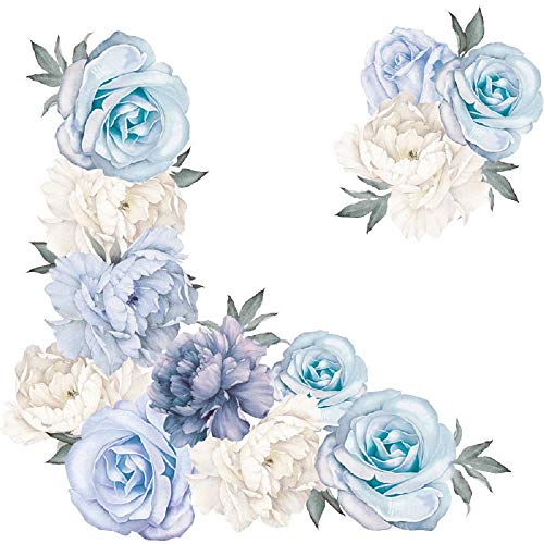 Vinilo Decorativo Floral Peonía Azul y Blanco 3D