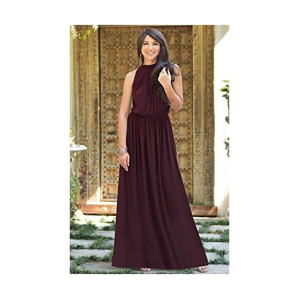 KOH-KOH-Sexy-Sleeveless-Summer-Formal-Flowy-Casual-Gown KOH KOH Womens Long Sexy Sleeveless Bridesmaid Halter Neck Wedding Party Guest Summer Flowy Casual Brides Formal Evening A-line Gown Gowns Maxi Dress Dresses, Maroon Wine Red L 12-14