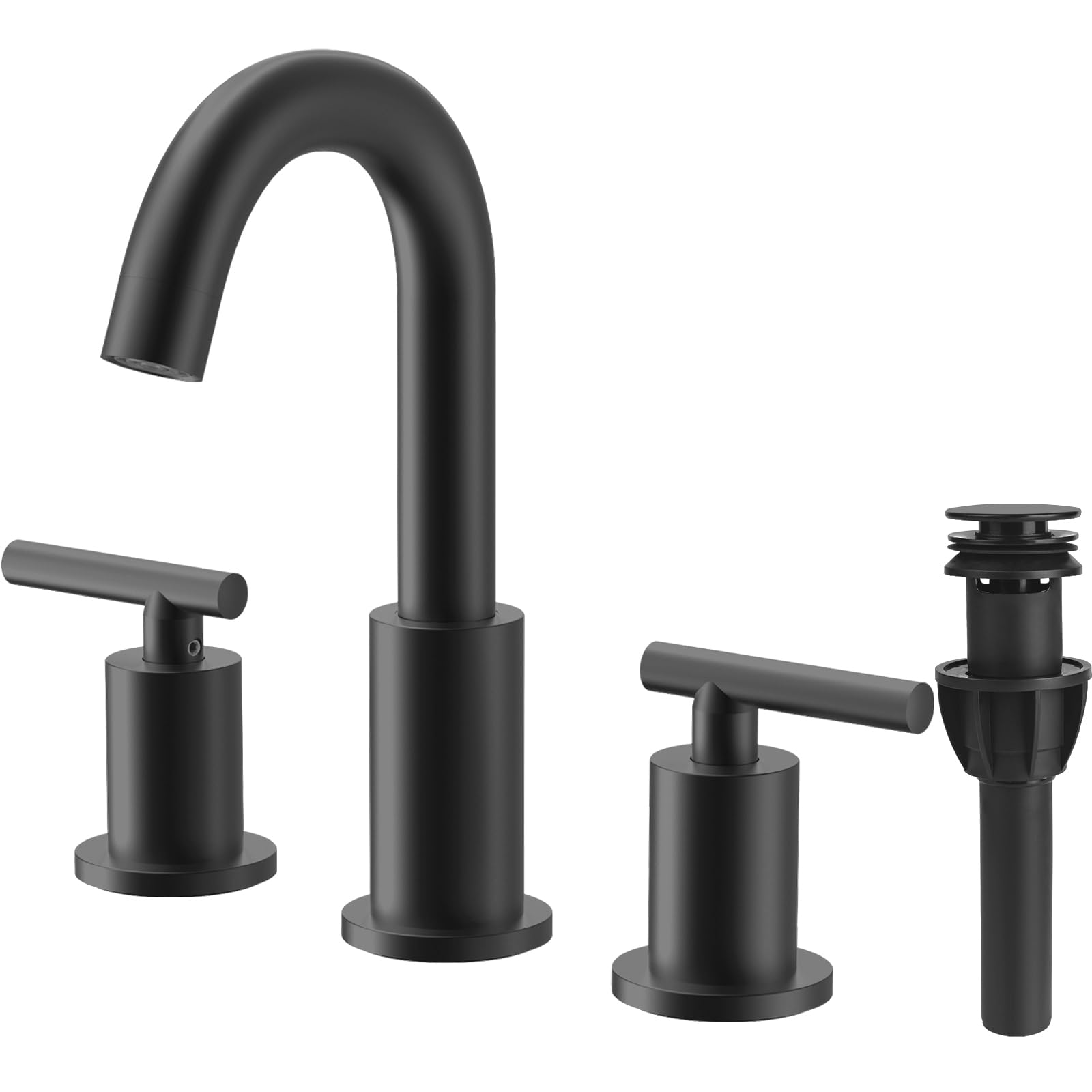 TRUSTMI 2-Handle 8 inch Widespread Bathroom Sink Faucet with Pop Up Drain and cUPC Faucet Supply Hoses, Matte Black Basin Faucet Mixer Taps