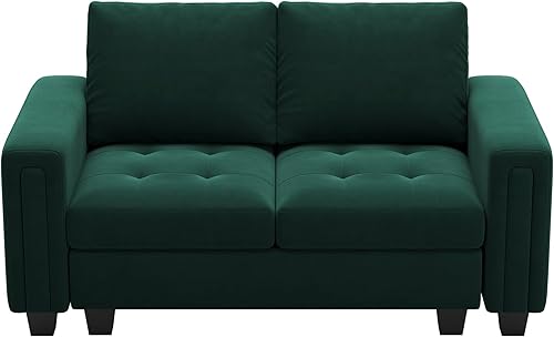 Miniatura 8 de Belffin Sofá de dos plazas modular de terciopelo sofá de 2 plazas asientos de amor para espacio pequeño verde