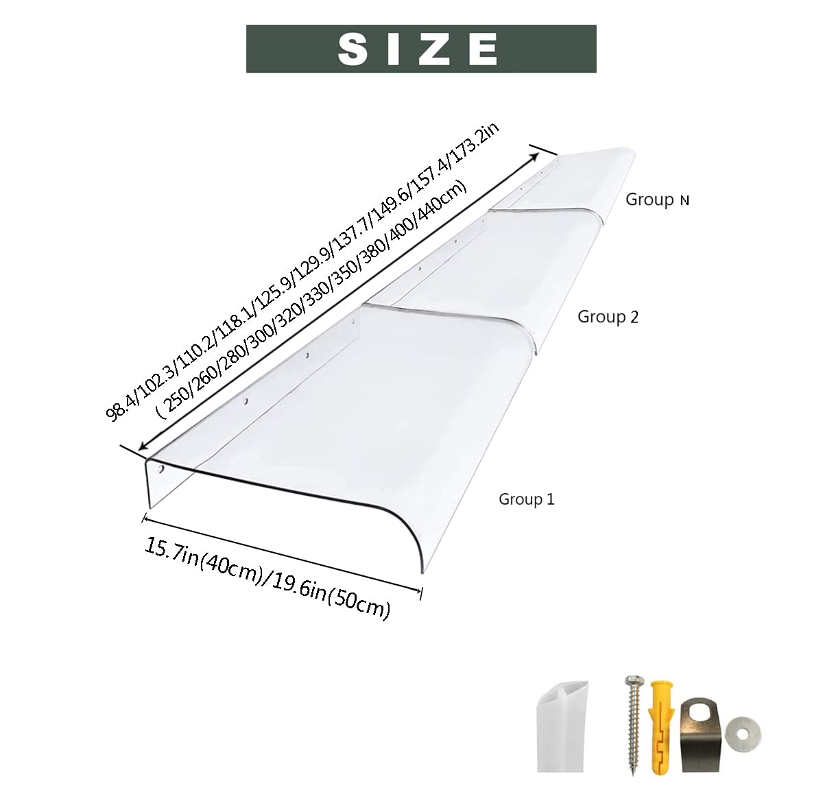 Niewidoczna łukowa markiza – łatwy montaż na zewnątrz zadaszenie do drzwi wejściowych i okna, matowy kolor, 50 x 250 cm, idealny do dekoracji ogrodu i patio