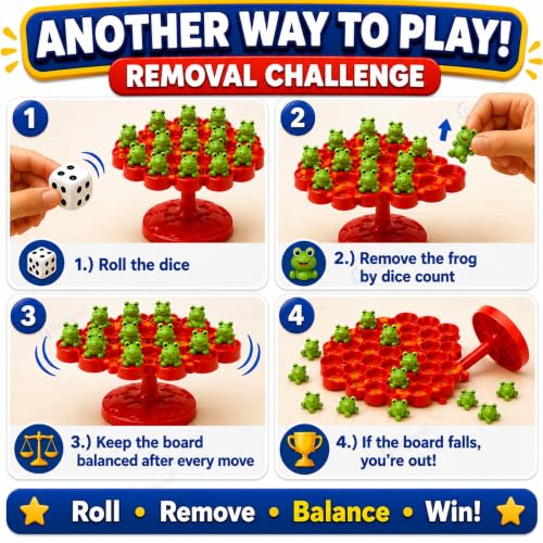 Image of GRAPHENE Multiplayer Frog Balance Games for Kids Board Games Family 50 + 10 Extra Frog Fun Topple Tree Indoor Educational Playtime Counting, Logic & Brain Skills 2-4 Players Game (5 + Years)