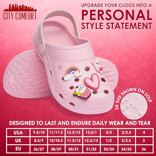 CityComfort Clogs Girls Removable Shoe Charms Garden Shoes Slip On Ankle Strap Indoor Outdoor Beach Holiday Essentials (Pink, 8.5/9 UK) - Image 5