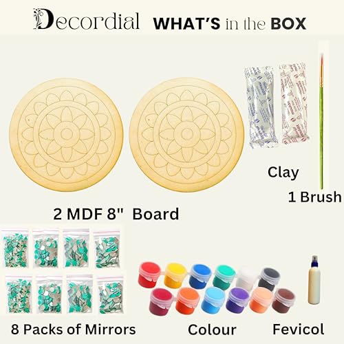 Image of Decordial Lippan Art DIY Kit | 4 Premarked MDF Boards for Mud & Mirror Art | Traditional Indian Craft Activity for Kids & Adults | DIY Home Decor Kit for Festive Gifting, Students & Beginners