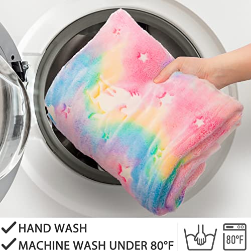 Trabuono Glow In The Dark Blanket Unicorns Gifts For Girls Aged 6-8, 3 4 5 6 7 8 9 10 11 12 Year Old Girls Toddler Kid Throw Blanket Birthday Kindergarten Preschool Graduation Gifts(A1.Nebula Unicorn) #TOP4