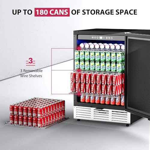 Image of Icyglee 24 Inch Beverage Refrigerator, 180 Cans Undercounter Beverage Fridge with Stainless Steel for Home and Patio Use, Outdoor Refrigerator for Soda, Beer, Wine