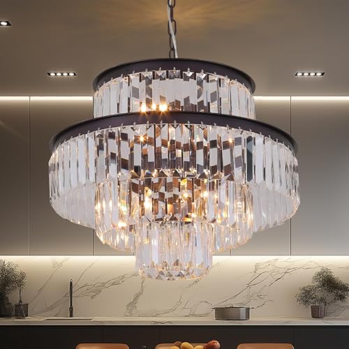 GMlixin Lámpara colgante de cristal con 7 luces, 4 niveles, para comedor, dormitorio, entrada, cocina, sala de estar, color marrón