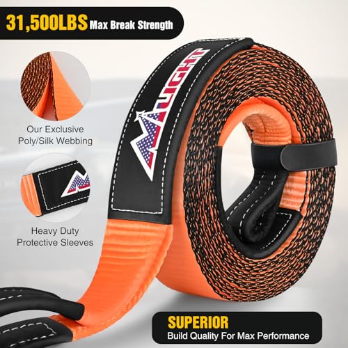 Image of Nilight 3 inch x 30' Recovery Tow Strap Kit with 2Pcs 3 /4 inch Anti-Theft D-Ring Shackles and Storage Bag Heavy Duty Off Road Emergency Tow Rope for Car Truck SUV ATV (MBS 31500LBS)