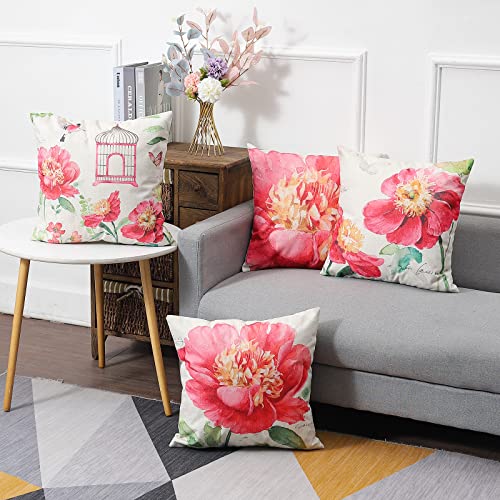 Wyooxoo Flower Throw Pillow Covers18X18 Set Of 4 Spring Pillow Covers Linen Decorative Pillow Cases For Sofa Couch Living Room Outdoor (18 X 18, Flower A) #TOP1