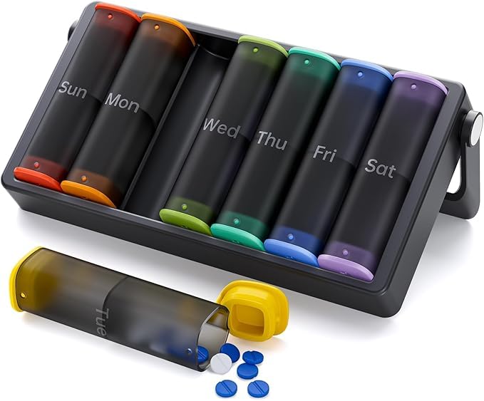 Weekly Pill Organizer 3 Times a Day Black and Weekly Pill Organizer Twice a Day Translucent-Black