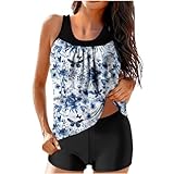 Tummy Control Tankini Swimsuits for Women Two Piece Scoop Neck Bathing Suits Fashion Sets Swim Top with Boyshorts
