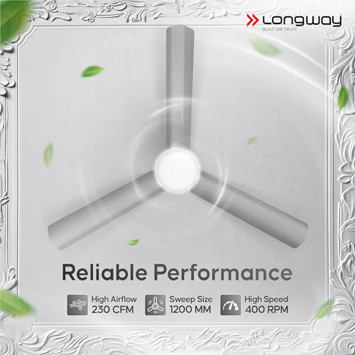 Image of Longway Luminair 1200 mm BLDC Ceiling Fan with Remote Control & LED Light|BEE 5 Star Rated Energy Efficient|Ultra High Speed 3 Blade Anti-Dust Decorative Ceiling Fan|5 Years Warranty (Gray, Pack of 2)