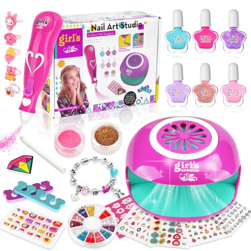 TAVADA Kit Manucure Enfant,Vernis Enfant Cadeau Fille 6 7 8 9 10 11 12 Ans,6 Couleurs Non Toxique Peel-off Pailleté Vernis à Ongles,Ongles et Maquillage Jouet,Cadeaux pour filles