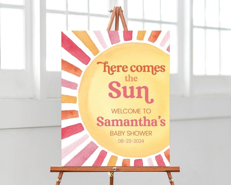 Personalized Pink Sunshine Baby Shower Welcome Sign, Sunshine Baby Shower Poster, Baby Shower Sign, Baby Shower Welcome Decorations, Baby Shower Yard Sign