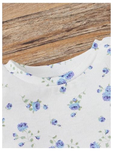 SHENHE Girl's Bodycon Short Sleeve Floral Dress Ruched Drawstring Summer Ribbed Tshirt Dress3