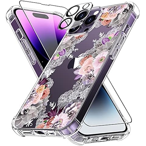 ZADORN Compatible with iPhone 14 Pro Max Case with Screen Protector and Camera Cover,Fashion Designs for Women Girls,Soft TPU Bumper Protective Trendy Phone Case for 6.7",Pink Blooming Blossoms Cover