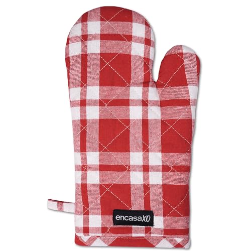 Image of Encasa XO Oven Gloves for Microwave (2 pc Set) - Heat Proof, Thick & Safe | Longer 18x30 cm Mittens for Protection in Kitchen Cooking & Baking - Franca Red Checks