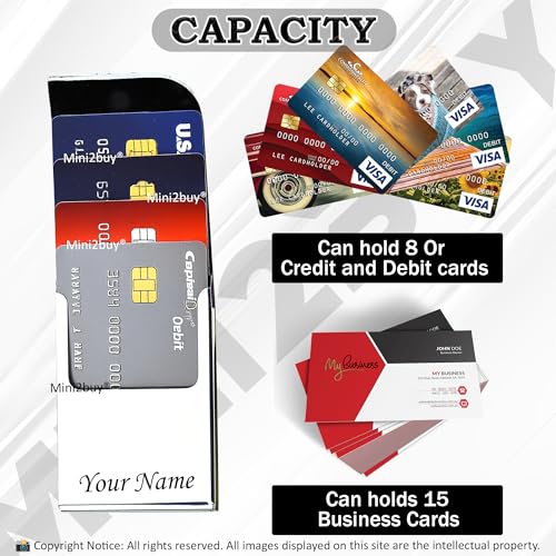 Image of Mini2buy Customized Unisex Vertical Card Holder Name Engraved for Credit|Debit|ATM|Business Visiting RFID Blocking Stainless Steel (1 x 10 x 6 cm) Personal Corporate Gift (Black)