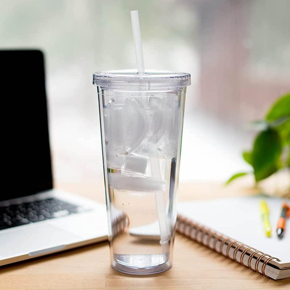 Water Bottle, 650ml Ice Coffee Cups, Clear Tumblers with Lid and Straw, Clear Tumbler, Reusable Plastic Cups for Ice Water Juice Tea Milk - Image 7