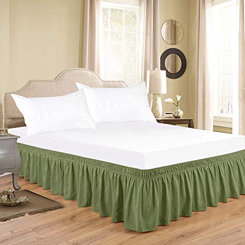 Olive Green Bed Skirt Wrap Around 600Microfiber with Easy Fit with 19''' Inch Tailored Drop - Shrinkage and Fade Resistant with Microfiber 19'' Bed Skirt-image-23