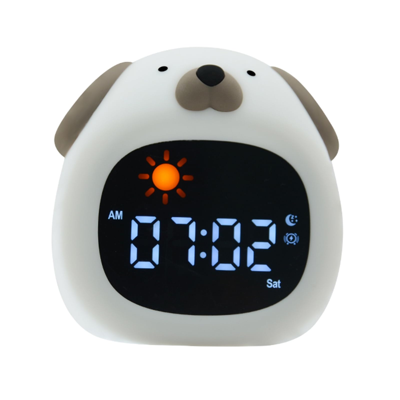 Alarm Clock with Night Light, Rechargeable Silicone Lamp Wake up White Noise Clock Cute Cartoon Animal Dog/Dinosaur/Cat/Bear/Owl/Cloud-Shaped Desktop Lamp, Digital Display Electronic Clock.Dog
