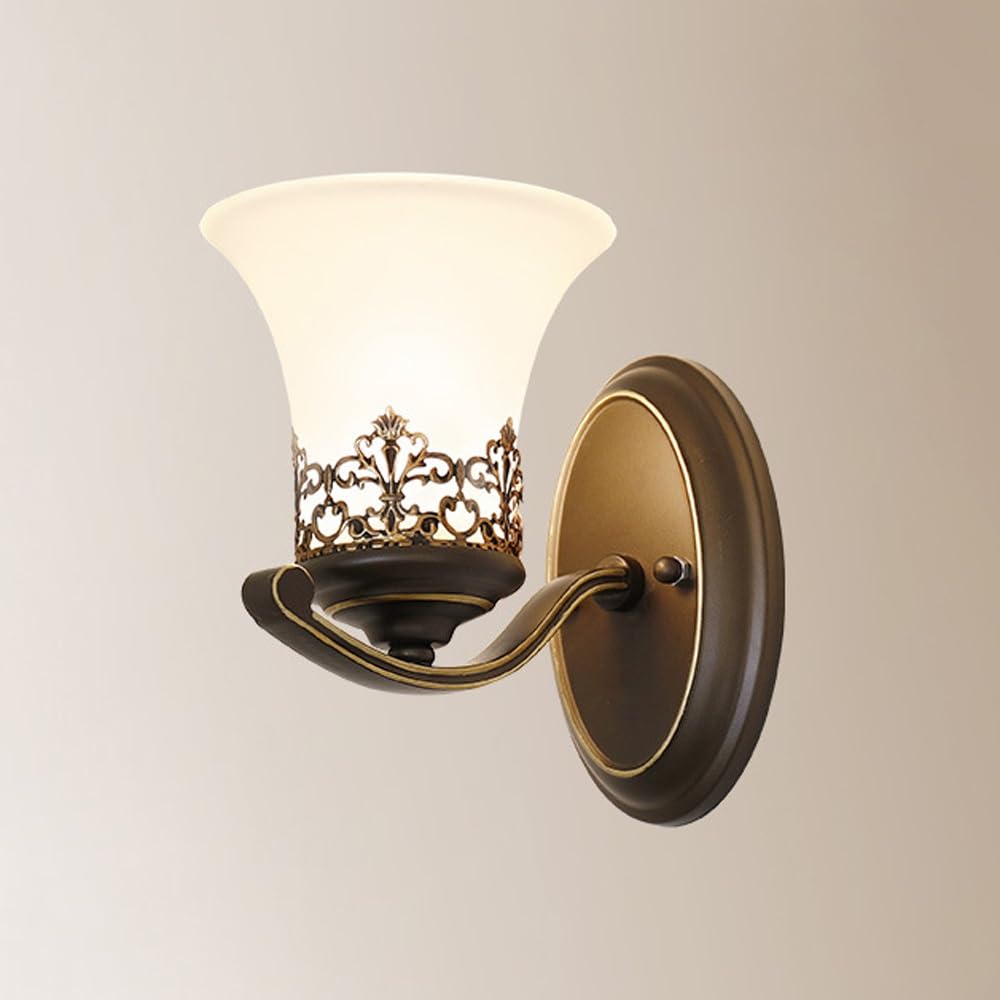 ITOSUI Wall Sconce, Wall Light Fixture, Vintage Antique Wall Lamp, Retro Indoor Lighting, Bronze Finish Carved Metal, Frosted Glass Shade, E26 Base for Bedroom, Living Room, Hallway Decor