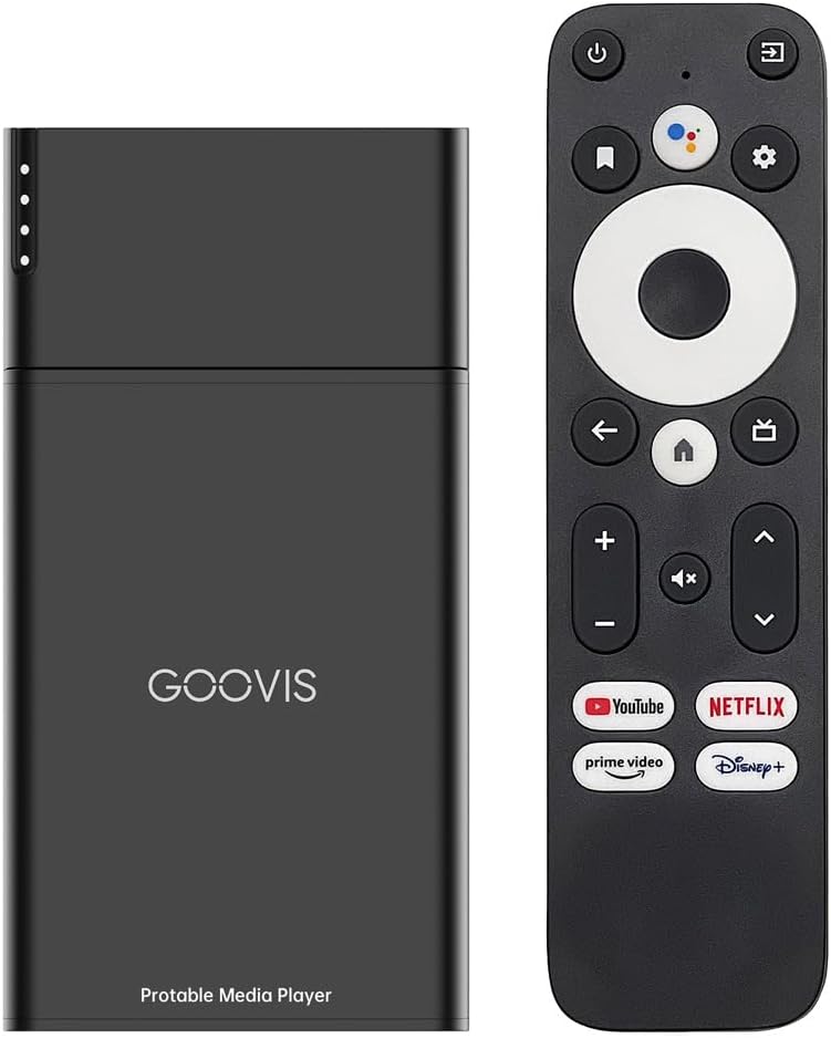 GoovisD4H1 Portable Stream Media Player – Google-Certified Android TV Box with 8000mAh Base, Watch Movies, Live TV, and Streaming apps in 4K HDR