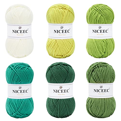 Image of NICEEC 300g Soft Assorted Colors Yarn - Sport Weight,100% Acrylic, 4 Ply, Bonbons Yarn for Crochet & Knit, DIY Project Starter Kit for Kids or Adults(Total 870yds) - Green Series