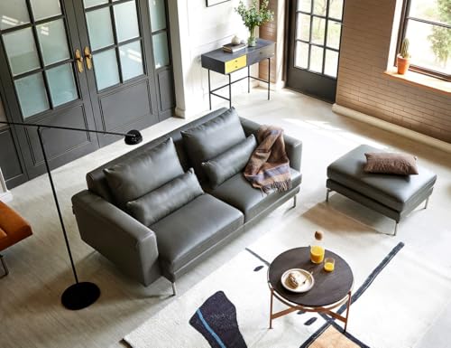 Image of Fabrique Edge Leatherette 3 Seater Sofa Set with Puffy Moden Design Dark Grey | Stylish Home Office & Living Room Furniture | Lightweight Design with Durable Stainless Steel Legs