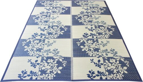 さるるの部屋 い草カーペット 花ござ 若菜 ブルー 江戸間4.5畳 261x261cm シルエット調リーフ柄 和室用 裏貼なし [3]