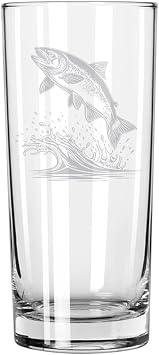 MIP 15 oz Tall Beverage Drinking Glass Highball Tumbler Gift Trout Jumping Fish Fishing