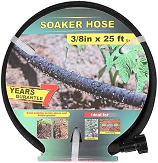 Taisia 3/8’’ Soaker Hose 25 FT 50 FT Garden Soaker Hose with Push on Fittings Lead Drip Hose Saves 70%Water Heavy Duty Soaker Hose for Garden, Lawn (3-8-25FT)